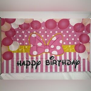 Minnie Mouse Theme Happy Birthday Backdrop Banner 5x3Ft.